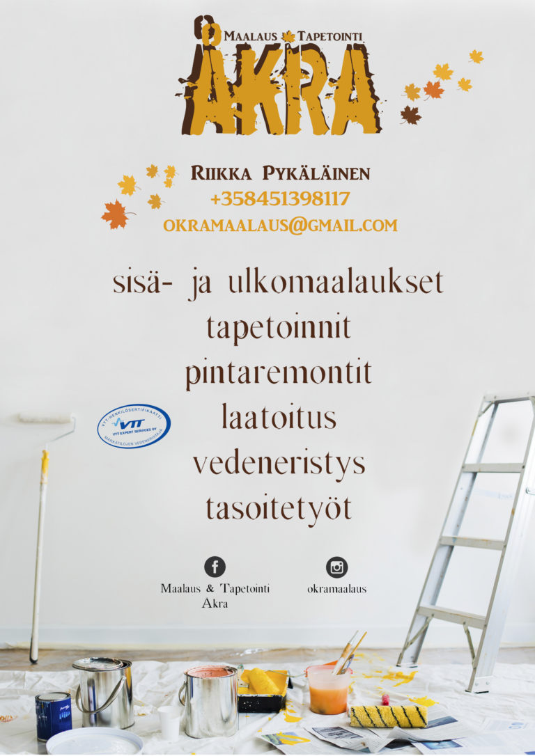 Remontit ja maalaukset ammattitaidolla tekee Maalaus ja Tapetointi Åkra Kuopion alueella. Puhelinnumero on 045 139 8117.